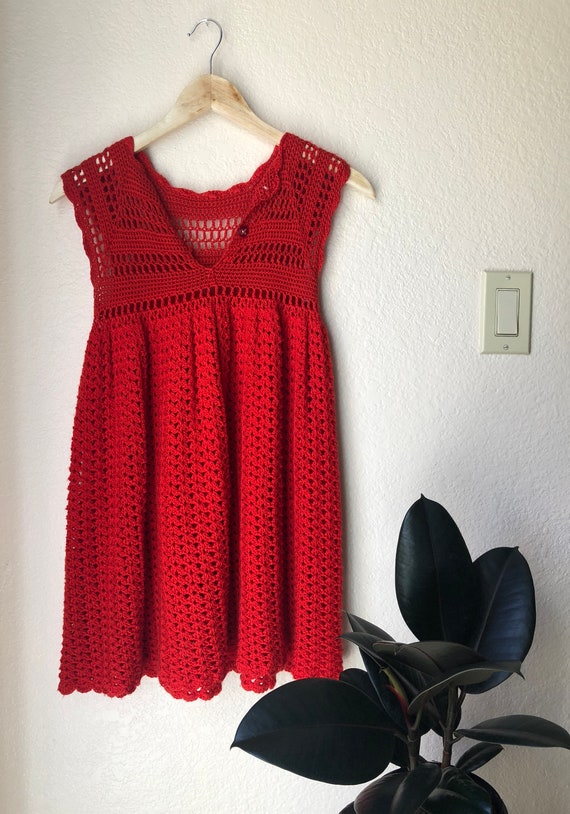 Vintage Handmade Crochet Smock Dress