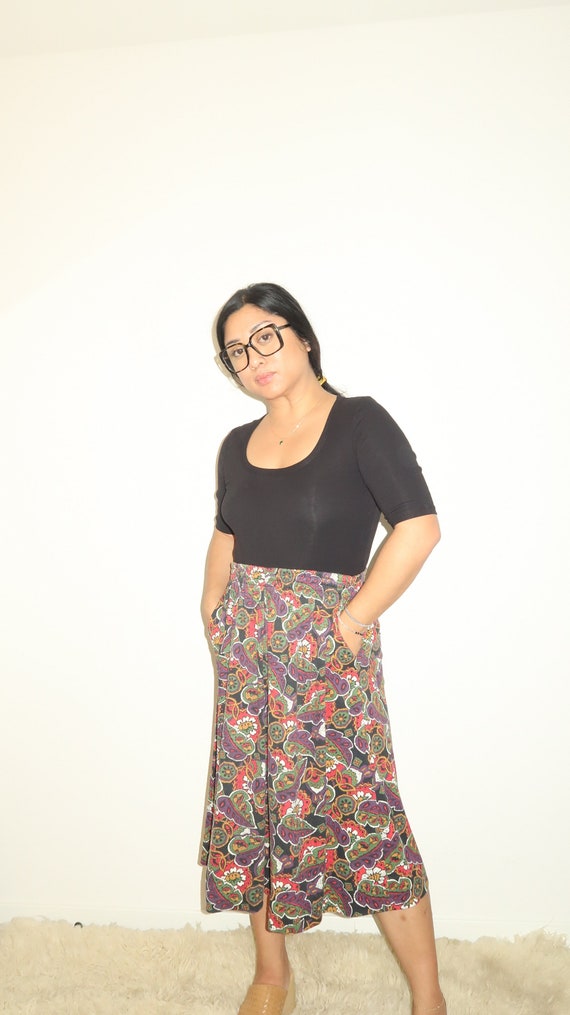 Vintage Knee Length Print Skirt, 1980s, 1990s, Fa… - image 3