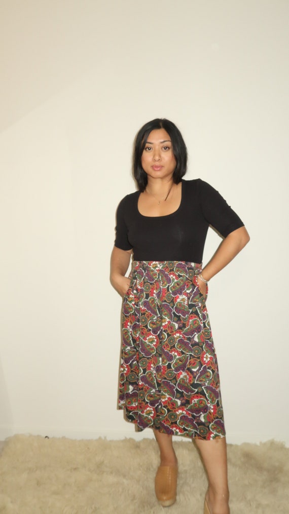 Vintage Knee Length Print Skirt, 1980s, 1990s, Fa… - image 2