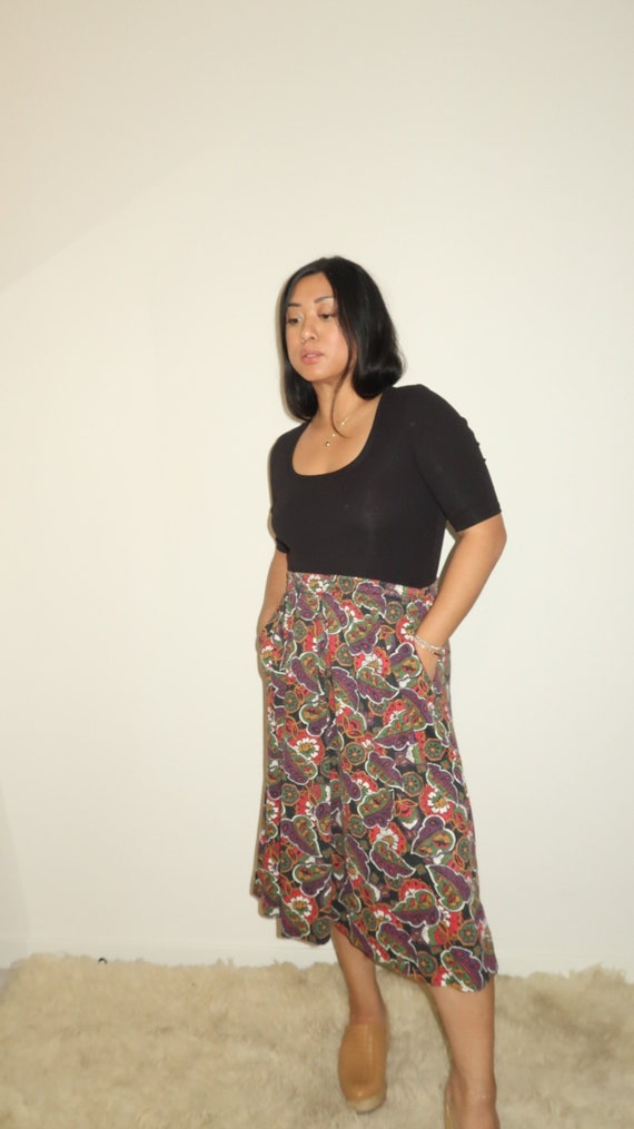 Vintage Knee Length Print Skirt, 1980s, 1990s, Fa… - image 1