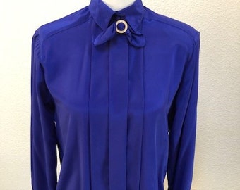 Size 4 Petite Blue Silky Blouse