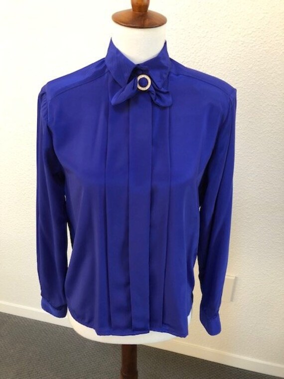 Size 4 Petite Blue Silky Blouse - image 1