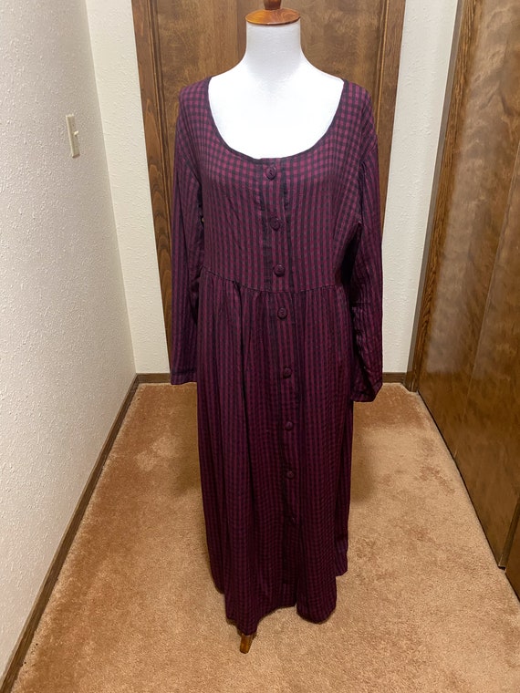 Size S Burgandy and Black Checkered Dress - image 1