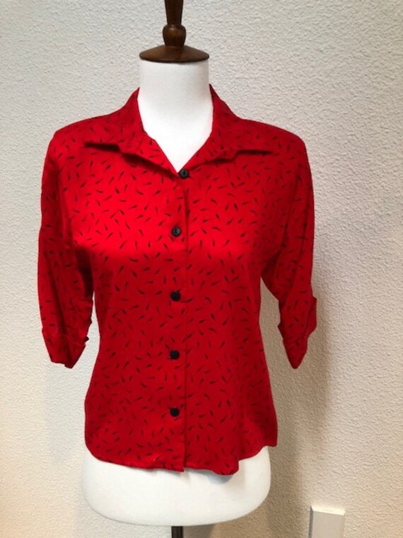 Size S Red Blouse with Cuffed Sleeves - image 1