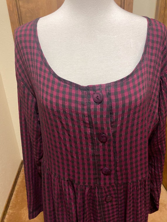 Size S Burgandy and Black Checkered Dress - image 2