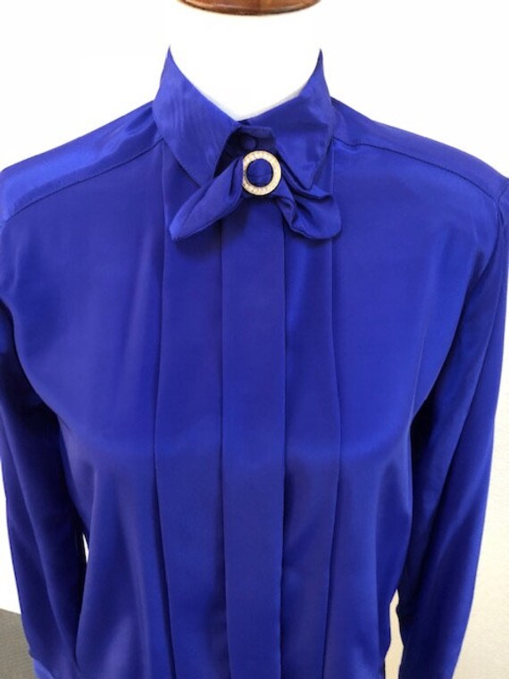 Size 4 Petite Blue Silky Blouse - image 2