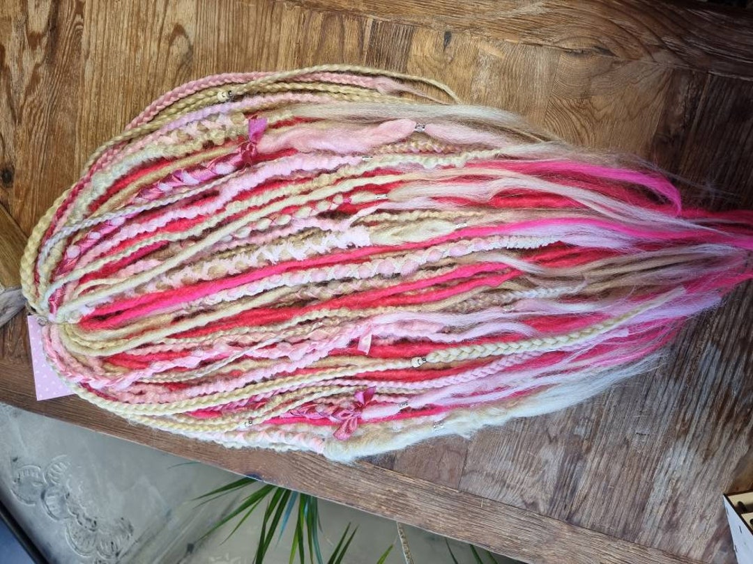 Full Set Dreads Extension Braids / Blonde Pink Mix/ Decorated With