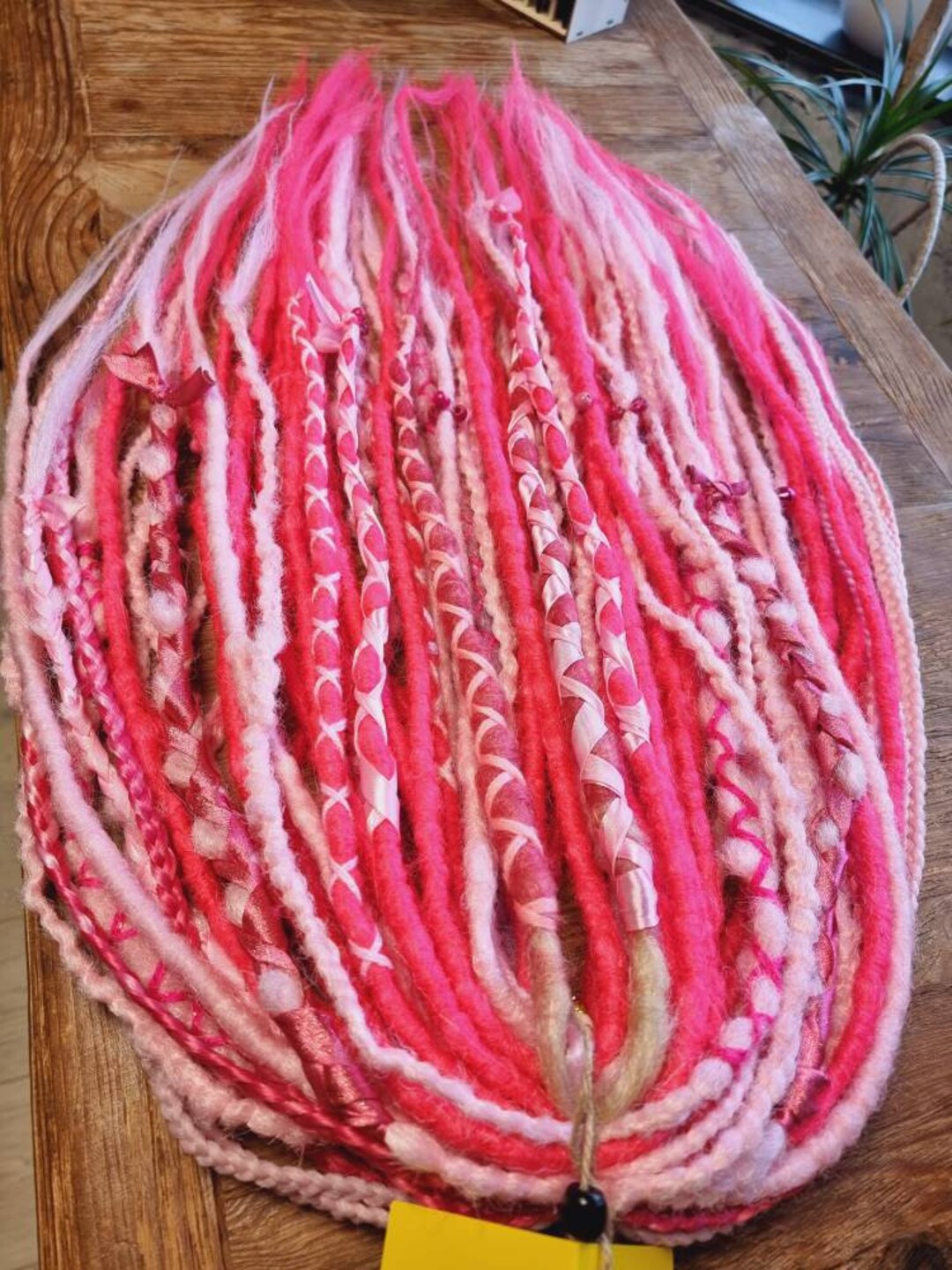 Full Set Dreads Extension Braids / Pink Mix/ Decorated With Beads