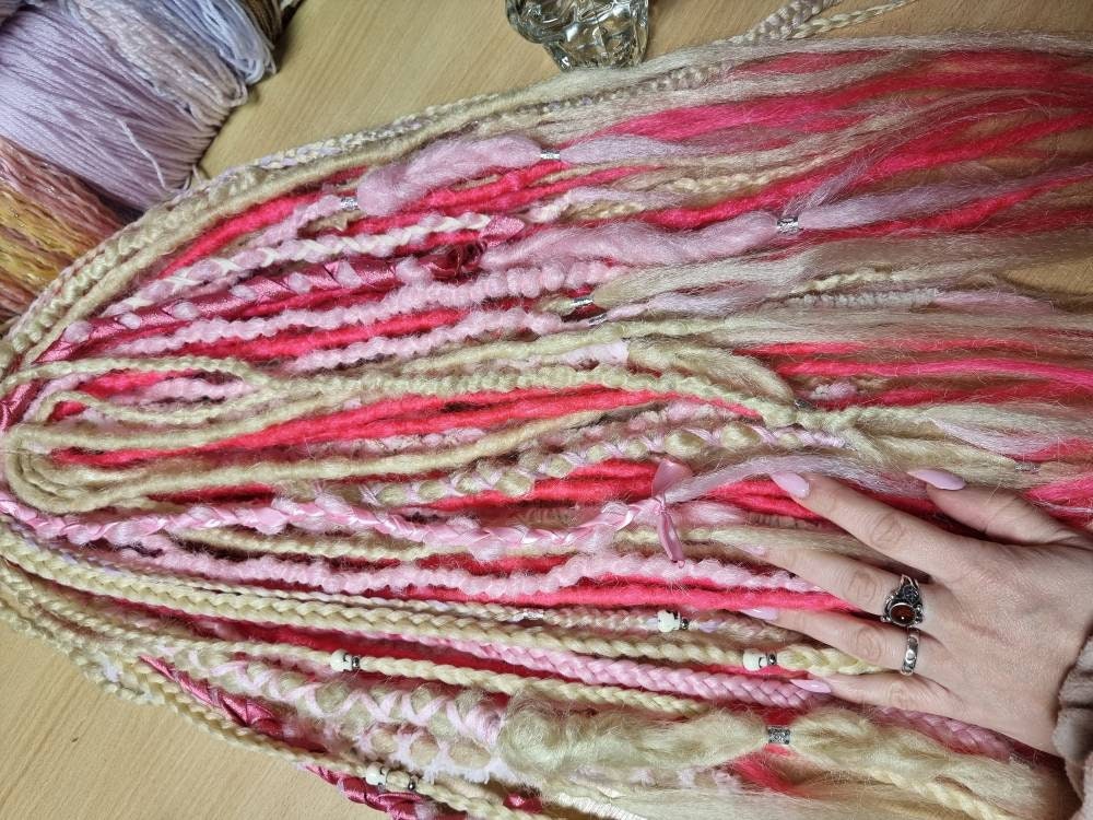 Full Set Dreads Extension Braids / Blonde Pink Mix/ Decorated Etsy