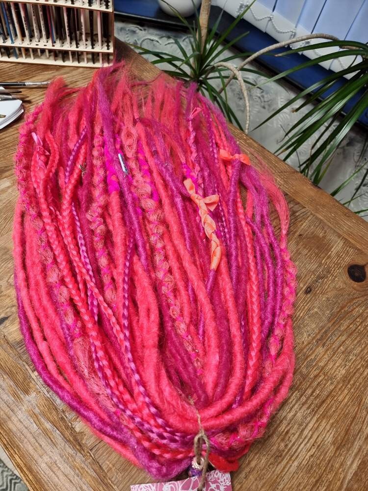 Full Set Dreads Extension Braids / Neon Pink / Decorated With Etsy