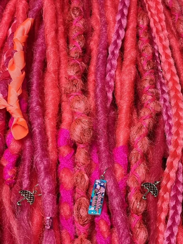 Full Set Dreads Extension Braids / Neon Pink / Decorated With Etsy