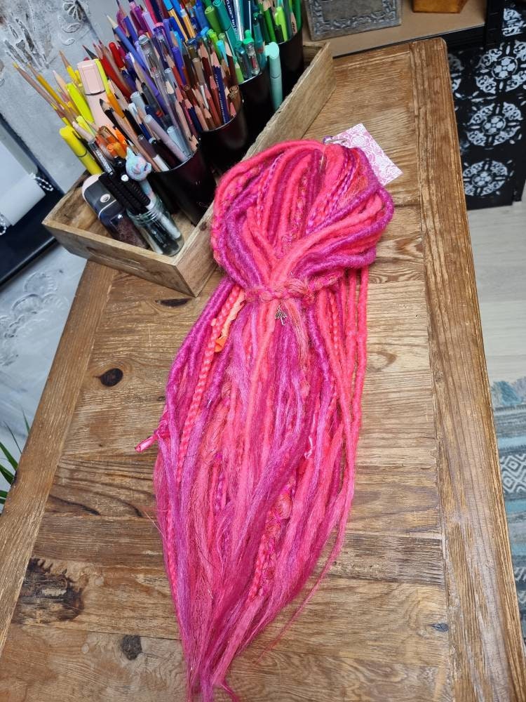 Full Set Dreads Extension Braids / Neon Pink / Decorated With Etsy