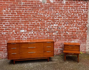 Kent Coffey The Tableau Walnut Dresser and Nightstand Set, Mid Century Modern Bedroom Set, 1960s MCM Furniture