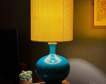 Large Royal Haeger Danish MCM Table Lamp Blue Crackle Glaze - Almost 4 Feet Tall!