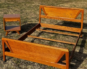 1950s Jack Van Der Molen Oak MCM Full Bed & Nightstand