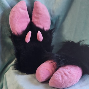 Pink & Black fursuit hand paw hoofs