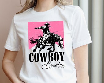 Western Cowboy Country, Pink Rodeo Shirt, Vintage Inspired Tee Shirt, Western Graphic Tee, Retro T-Shirt, Bella Canvas, Boho, Vintage