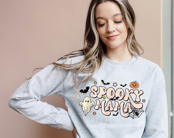Retro Spooky Mama Sweatshirt, Halloween Mom Sweater