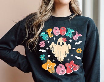 Retro Spooky Ghost Mama Sweatshirt, Halloween Crewneck
