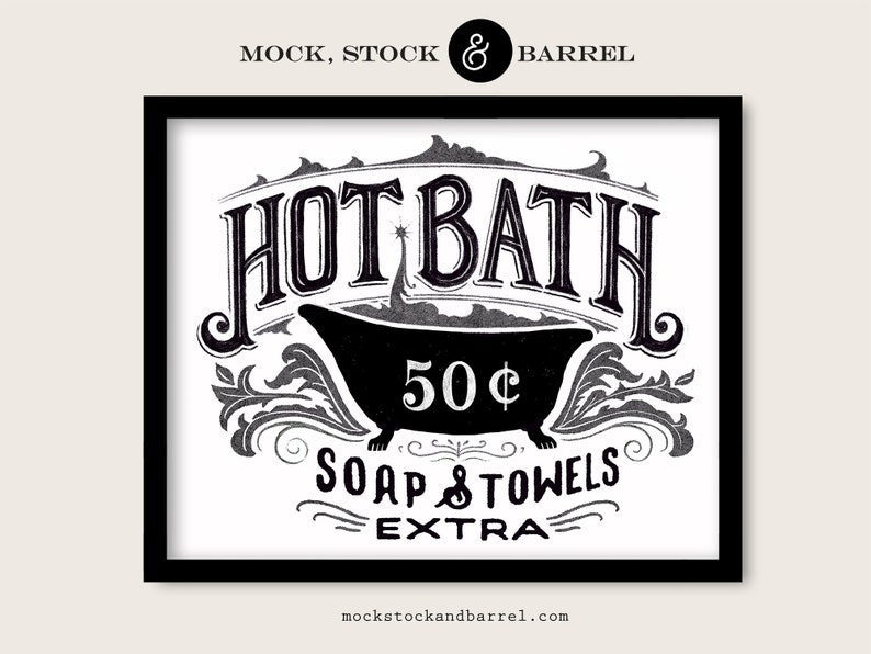 Farmhouse Vintage Printable Decor, Bath House Sign, Bathroom Art ...