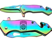 Folding Rescue Pocket Knife Glass Break Seatbelt Cutter Rainbow 2.75 quot Stainless Steel TF903RB Airborne 82nd