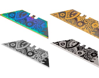 Laser Etched SteamPunk Utility Blade, Custom Engraved Razor - Choose Color & Quantity