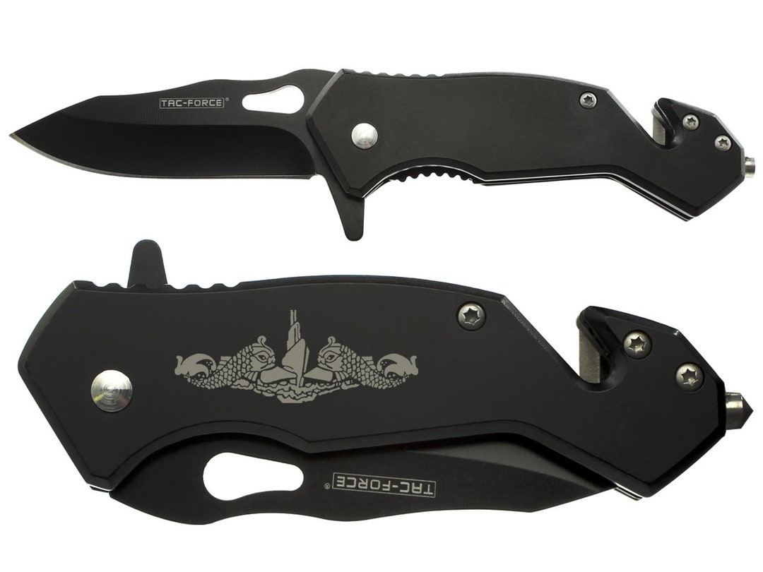 Folding Rescue Pocket Knife Glass Break Seatbelt Cutter Black 2.75" Stainless Steel TF903BK