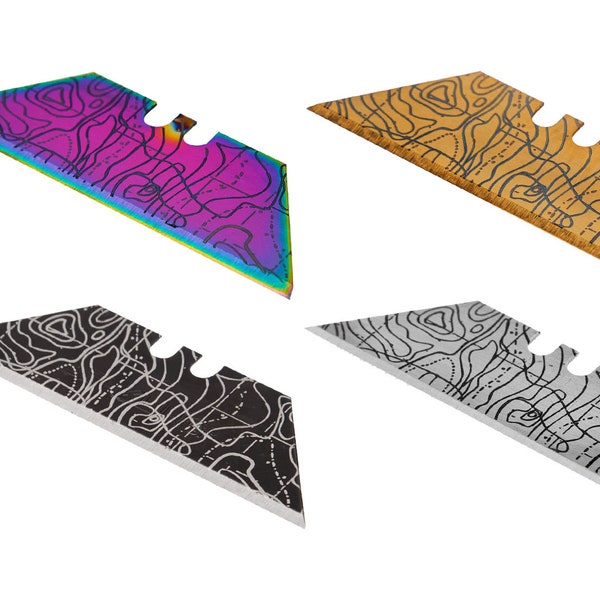 Laser Etched Utility Blade, Custom Utility Knife Blades, Laser Engraved, Box Cutter Blade, Razor Blade - Topo Map - Choose Color & Quantity