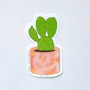 Pegatina de cactus con alas de ángel o cactus con orejas de conejo •Pegatina de vinilo•Pegatina para portátil•Pegatina de vinilo para portátil•Lindo•Calcomanía•Brillante•Planta•Jardín•Acuarela