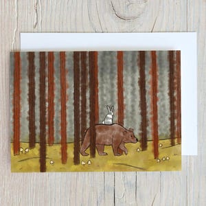 Urso e coelho, na floresta - Cartão de felicitações - 2 variações de tamanho