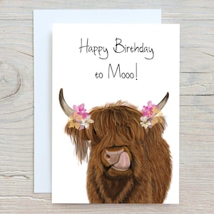 Highland Cow Happy Birthday to Moo Birthday Card - Carte de vœux - Envoyer directement à votre destinataire !