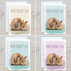 Hoppy Mothers Day Bunny Grußkarten - 2 Größen Variationen - 3 Farbauswahl