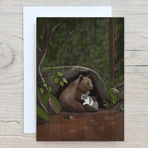 Oso y conejo, refugio de la tormenta - Tarjeta de felicitación - 2 tamaños