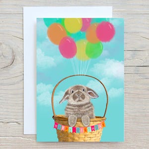Globo de conejito de feliz cumpleaños "Si los conejitos pudieran volar" - Tarjeta de felicitación - 2 tamaños