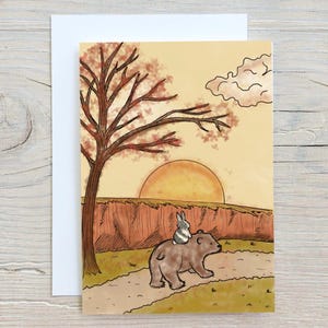 Urso e coelho, pôr do sol - Cartão de felicitações - 2 variações de tamanho