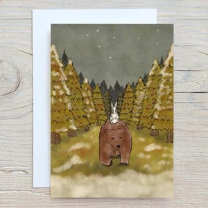 Urso e coelho, pés frios - Cartão de felicitações - 2 variações de tamanho