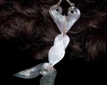 Extra long earrings &quot;The Trapeze Artist Mermaid&quot;. Antique French sequins 1920.