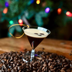 Handcrafted Espresso Martini Ornament with 3 coffee Beans