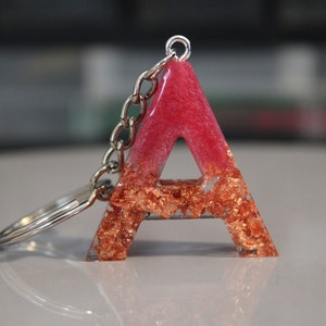Custom Resin Letter Keychain: Pink and Gold Flakes, Monogram Keychain