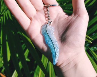 Feather Keychain, Blue Feather, Cute Keychain, Resin Feather, Elegant, Bag Charm