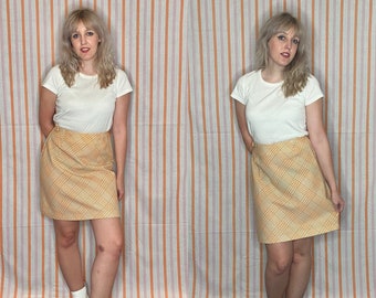 Vintage 60's Mod Orange, Yellow, White "Orange Sherbet Colorway" Plaid Mini Skirt