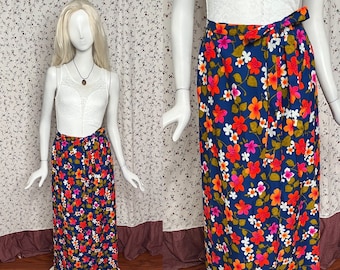Vintage 60s Hawaiian Floral Barkcloth Wrap Skirt by Leslie Fay