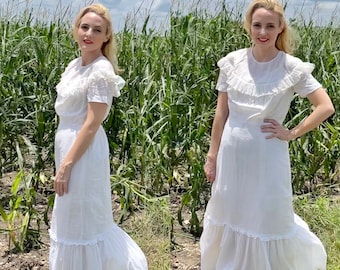 Vintage 1940's White Swiss Dot Dress with Petticoat Slip