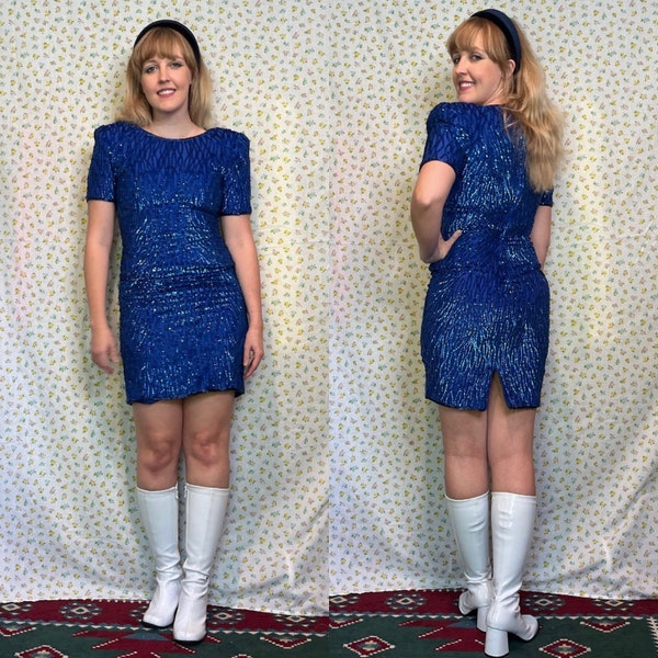 Vintage 1980s Stenay Blue Sequin Mini Dress
