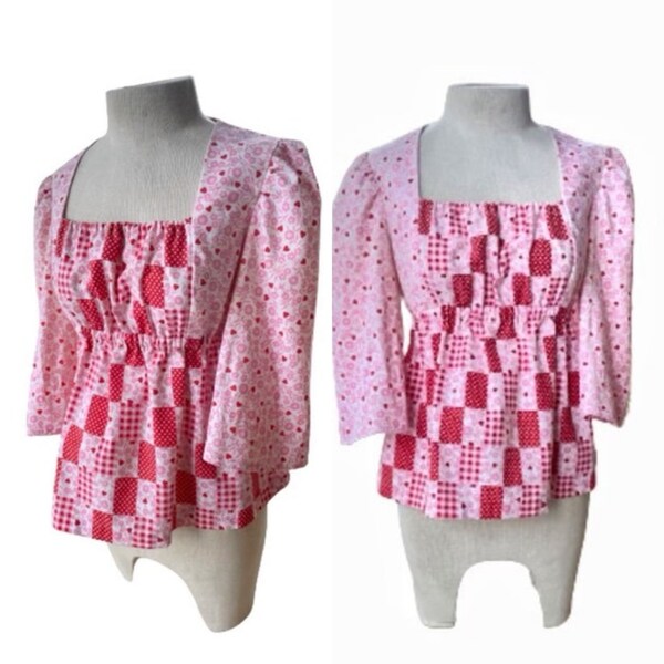 Vintage 1970’s Pink & Red Hearts Print Blouse (Size S/M)