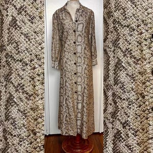 Vintage 1970&#39;s Gold Lurex Snake-Motif Button-Front Maxi Dress