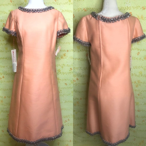 1960 Orange Shift Dress 60s Crystal Peach Party Dr