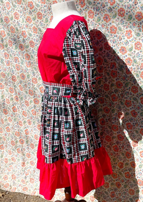 Vintage Handmade Gingham Floral Red Square Dance … - image 4