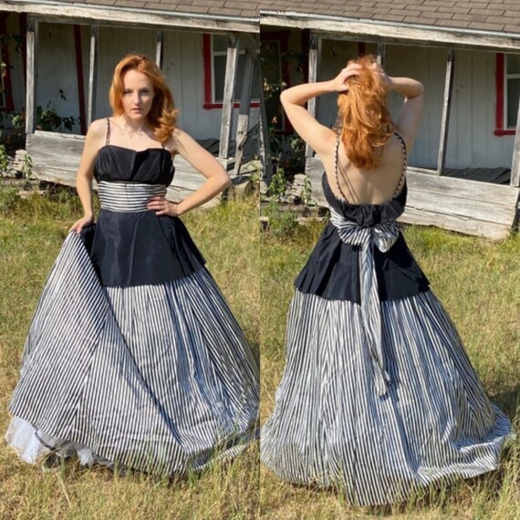 1980’s Vintage Black & White Ballgown Gunne Sax D… - image 1