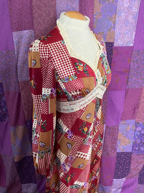 Vintage 70’s This is Yours Red Patchwork Dress Si… - image 4
